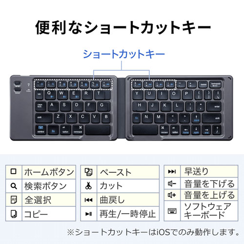 Bluetoothキーボード（折りたたみ式・iOS対応・iPhone15・iPhone15plus・ブラック） SKB-BT30BK サンワサプライ