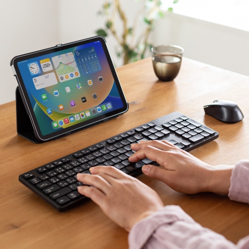 Bluetooth静音キーボード（テンキーあり・ワイヤレス・3台マルチペアリング・薄型メンブレン・iPhone15・iPhone15plus・iPad・ブラック） SKB-BT37BK サンワサプライ