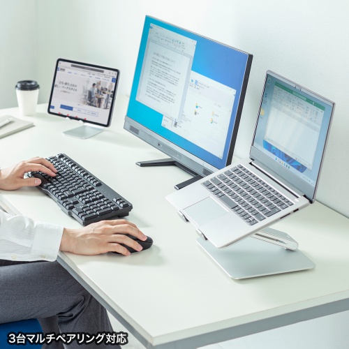 ワイヤレスキーボード（Bluetooth・テンキー付き・3台マルチペアリング・メンブレン・コンパクト・フルキーボード・乾電池式・Copilotキー・ブラック）