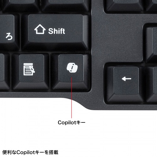 ワイヤレスキーボード（Bluetooth・テンキー付き・3台マルチペアリング・メンブレン・コンパクト・フルキーボード・乾電池式・Copilotキー・ブラック）