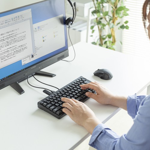 【アウトレット･訳あり・セール】USBキーボード（USB3.2 Gen1・USB2.0ポート付き・コンパクト・テンキーなし・ブラック）