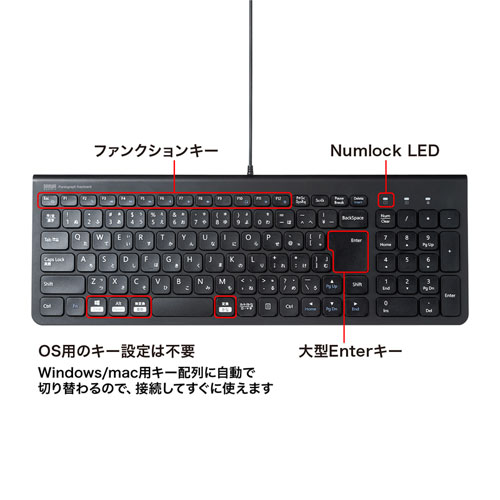 USBキーボード(コンパクト・スリム・パンタグラフ・テンキー付き・ブラック) SKB-SL31BK サンワサプライ