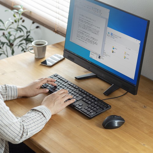 静音キーボード（有線・USB・テンキーあり・薄型メンブレン・ブラック）