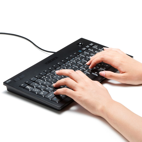 キーボード(メンブレン・コンパクト・有線・トラックボール一体型・マウス不要・薄型・おすすめ・USB・ブラックメンブレン) SKB-TR03BK サンワサプライ