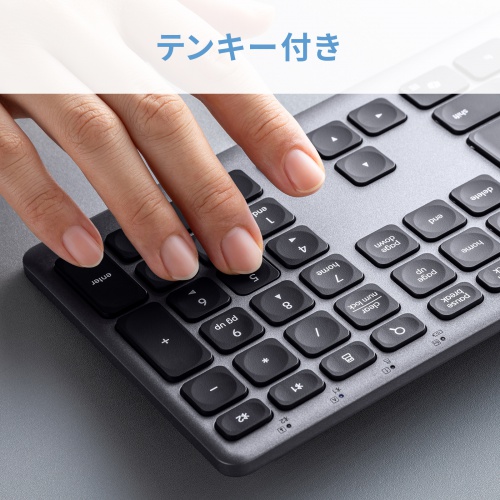 Bluetoothキーボード（USB充電式・ワイヤレス・BT＆ USB Aレシーバー・マルチペアリング・2.4GHz・日本語配列・パンタグラフ式・ブラック）