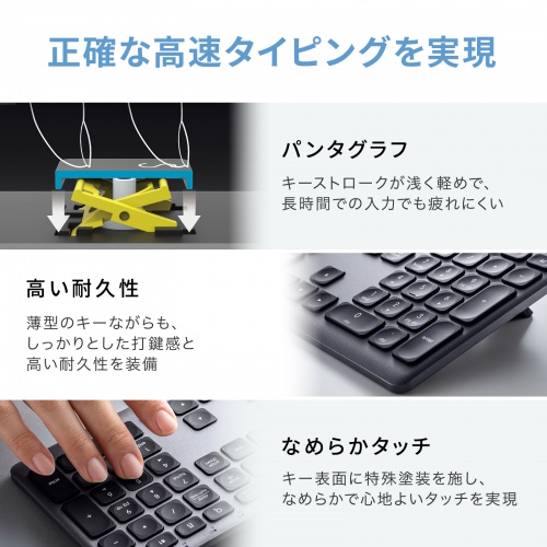 Bluetoothキーボード（USB充電式・ワイヤレス・BT＆ USB Aレシーバー・マルチペアリング・2.4GHz・日本語配列・パンタグラフ式・ブラック）