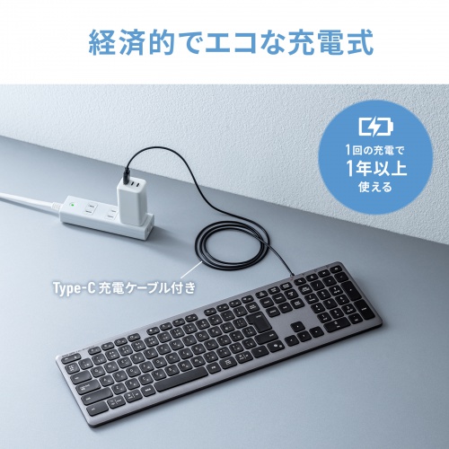 Bluetoothキーボード（USB充電式・ワイヤレス・BT＆ USB Aレシーバー・マルチペアリング・2.4GHz・日本語配列・パンタグラフ式・ブラック）