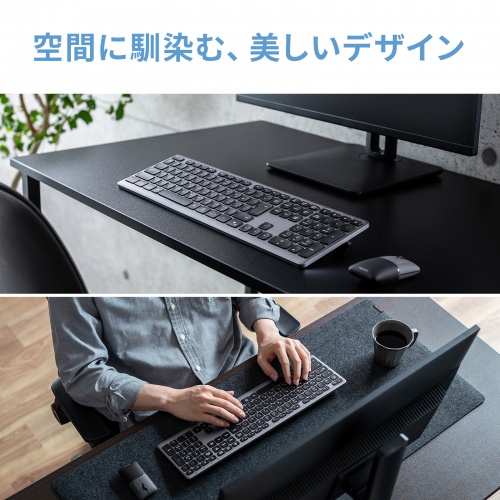 Bluetoothキーボード（USB充電式・ワイヤレス・BT＆ USB Aレシーバー・マルチペアリング・2.4GHz・日本語配列・パンタグラフ式・ブラック）