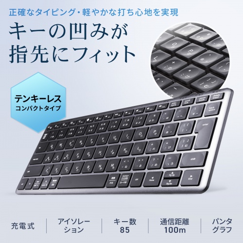 Bluetooth＋2.4Gコンボキーボード（USB充電式・ワイヤレス・BT＆ USB Aレシーバー・テンキーレス・マルチペアリング・2.4GHz・日本語配列・パンタグラフ式・コンパクト・ブラック））