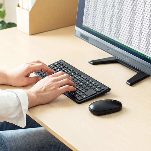 キーボード（マウス付き・無線・ワイヤレス・テンキーなし・静音・USB接続・パンタグラフ・ブラック）