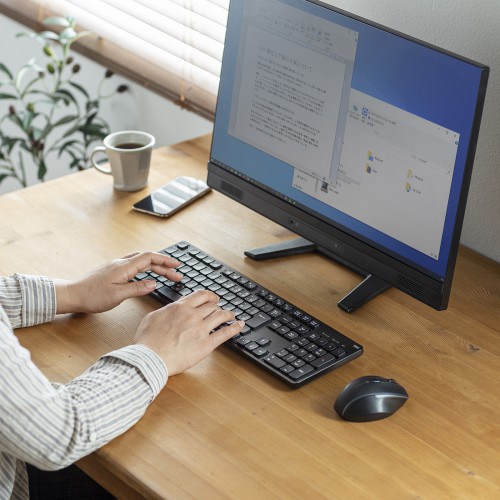 ワイヤレスキーボード（静音・2.4GHzワイヤレス・USB・テンキーあり・薄型メンブレン・ブラック）SKB-WL37BK