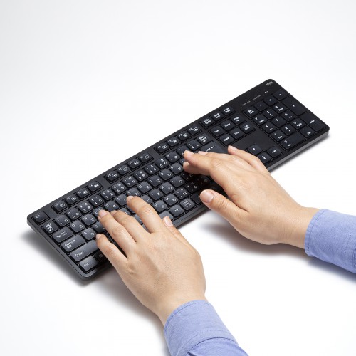 ワイヤレスキーボード（静音・2.4GHzワイヤレス・USB・テンキーあり・薄型メンブレン・ブラック）SKB-WL37BK