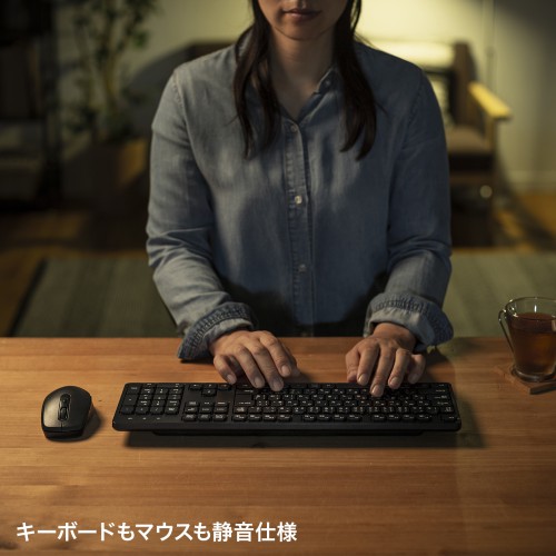 ワイヤレス静音キーボードマウスセット（テンキーあり・静音・2.4GHzワイヤレス・USB A・乾電池）