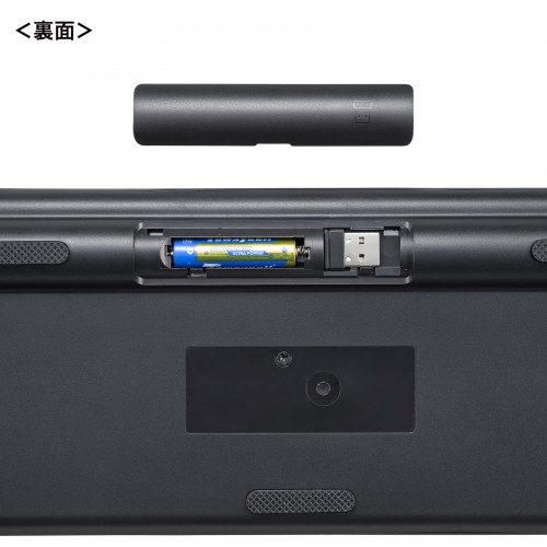 ワイヤレス静音キーボード（2.4GHzワイヤレス・USB・テンキーなし・薄型メンブレン・ブラック）