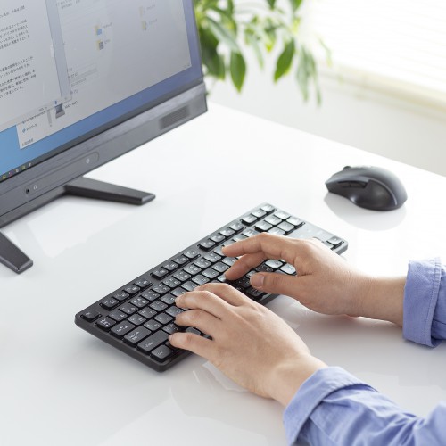 ワイヤレス静音キーボード（2.4GHzワイヤレス・USB・テンキーなし・薄型メンブレン・ブラック）
