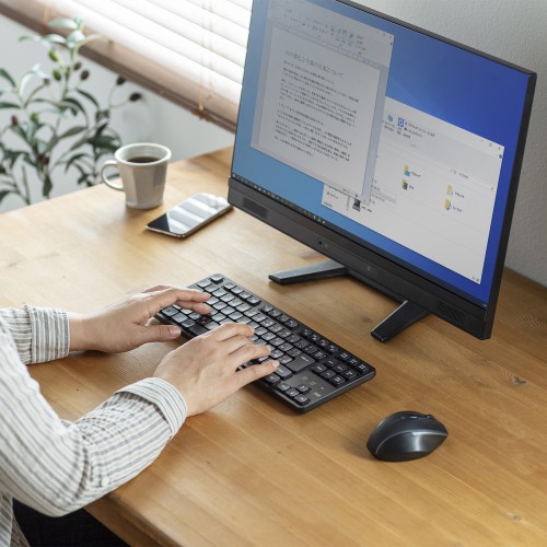 ワイヤレス静音キーボード（2.4GHzワイヤレス・USB・テンキーなし・薄型メンブレン・ブラック）