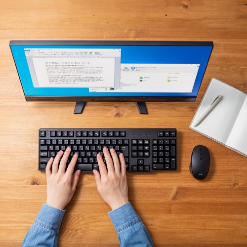 ワイヤレスキーボード マウスセット（テンキー付き・USB A レシーバー・メンブレン・コンパクト・フルキーボード・乾電池式・Copilotキー・ブラック）