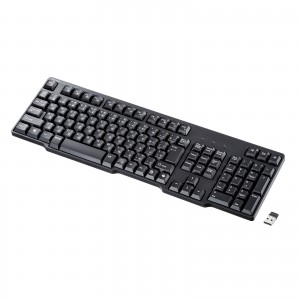 ワイヤレスキーボード（USB Aレシーバー・テンキー付き・メンブレン・コンパクト・フルキーボード・乾電池式・Copilotキー・ブラック）