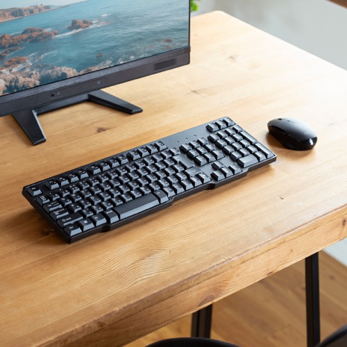 ワイヤレスキーボード マウスセット（テンキー付き・USB-C レシーバー・メンブレン・コンパクト・フルキーボード・乾電池式・Copilotキー・ブラック）