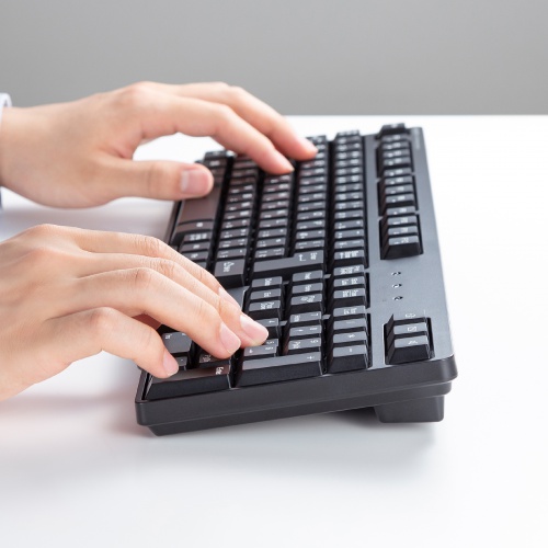 ワイヤレスキーボード マウスセット（テンキー付き・USB-C レシーバー・メンブレン・コンパクト・フルキーボード・乾電池式・Copilotキー・ブラック）