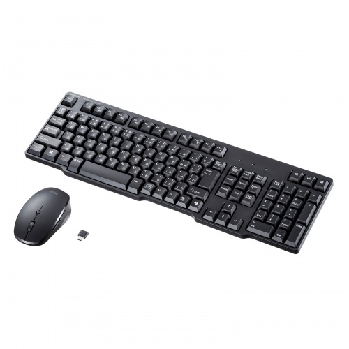 ワイヤレスキーボード マウスセット（テンキー付き・USB-C レシーバー・メンブレン・コンパクト・フルキーボード・乾電池式・Copilotキー・ブラック）