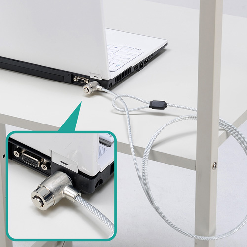 セキュリティワイヤー｜ロック・PC・スリム・一体型・2m・シリンダ錠