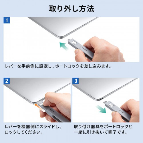 TypeCポート取付けセキュリティ（ホワイト・物理・ポートロックセット）