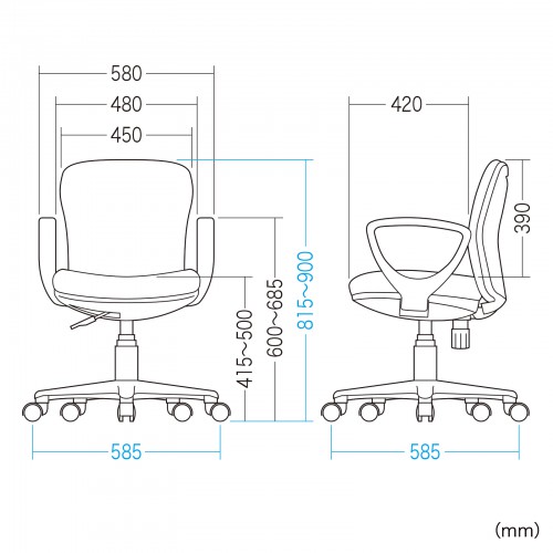 オフィスチェア（ミドルバック・肘付き・型崩れしにくい成型ウレタン使用・ブルー） SNC-022KBL サンワサプライ