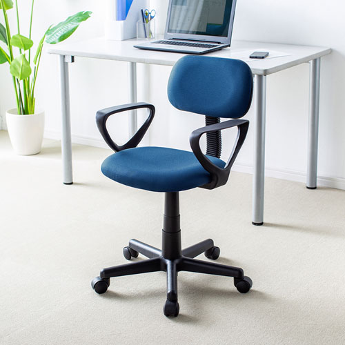 オフィスチェア（OAチェア・ローバック・スタンダード・リーズナブル・肘付・ブルー）サンワサプライ SNC-A1ABL