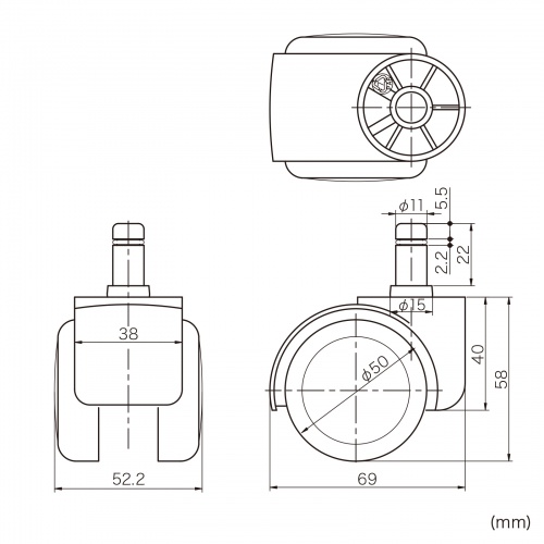 キャスター（交換・ウレタン・双輪・5個入り・おすすめ・ブラック）サンワサプライ SNC-CAST