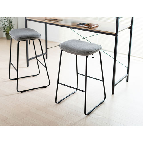 ハイチェア(ハイスツール・カウンターチェア・バーチェア・スチール脚・バッグかけフック・クッション座面・足置きつき・グレー)