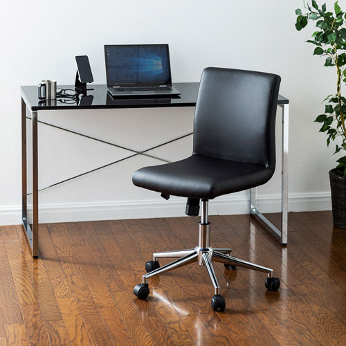 レザーチェア(PUレザー・シンプル・肘なし・ロッキング機能・ブラック)