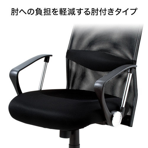 メッシュチェア(ネット・ハイバック・ロッキング・肘付き・ブラック・SNC-NET15ABK・サンワサプライ)