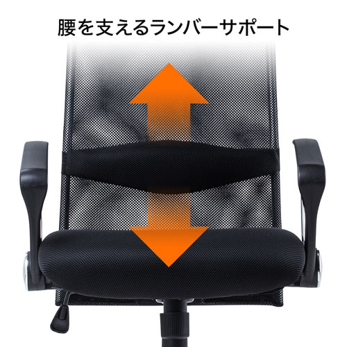 メッシュチェア(ネット・ハイバック・ロッキング・肘付き・ブラック・SNC-NET15ABK・サンワサプライ)