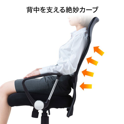 メッシュチェア(ネット・ハイバック・ロッキング・肘付き・ブラック・SNC-NET15ABK・サンワサプライ)