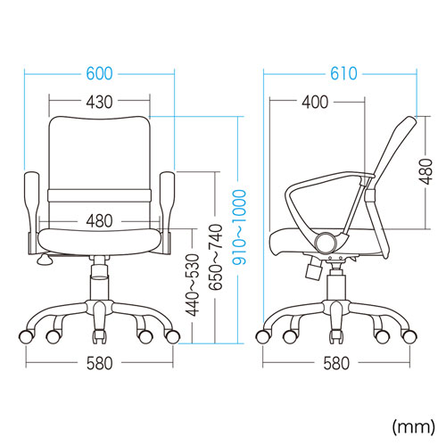 メッシュチェア(ネット・ミドルバック・ロッキング・肘付き・ブラック・SNC-NET16ABK・サンワサプライ)