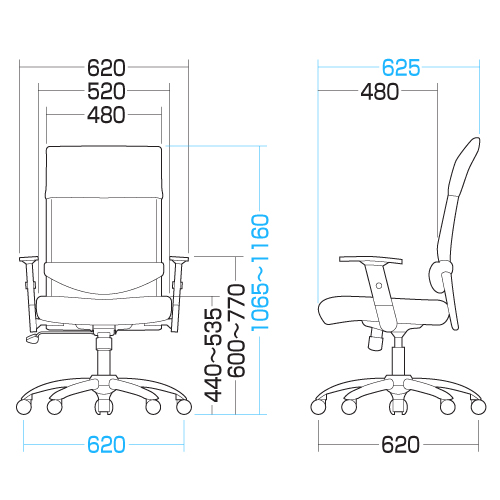 メッシュOAチェア（ブラック・肘付き）