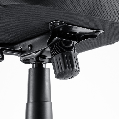 メッシュチェア ひじはね上げ 高さ調節可能ランバーサポート付 座面布生地 ロッキング 背座一体型ロッキング キャスター付 ブラック