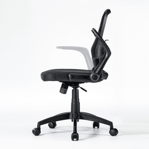 メッシュチェア ひじはね上げ 高さ調節可能ランバーサポート付 座面布生地 ロッキング 背座一体型ロッキング キャスター付 ブラック