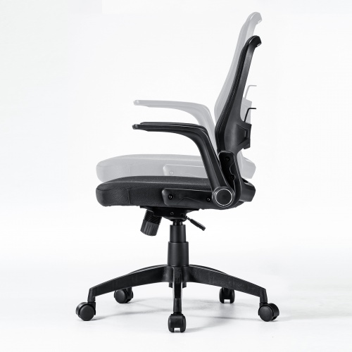 メッシュチェア ひじはね上げ 高さ調節可能ランバーサポート付 座面布生地 ロッキング 背座一体型ロッキング キャスター付 ブラック