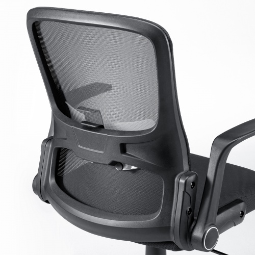 メッシュチェア ひじはね上げ 高さ調節可能ランバーサポート付 座面布生地 ロッキング 背座一体型ロッキング キャスター付 ブラック