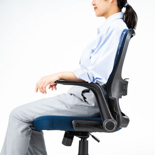 メッシュチェア(オフィス・跳ね上げ肘・ロッキング機能・ランバーサポートつき・ブルー) SNC-NET21BL サンワサプライ