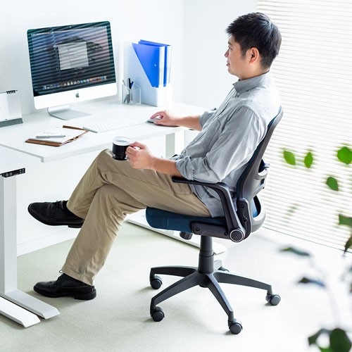 メッシュチェア(オフィス・跳ね上げ肘・ロッキング機能・ランバーサポートつき・ブルー) SNC-NET21BL サンワサプライ