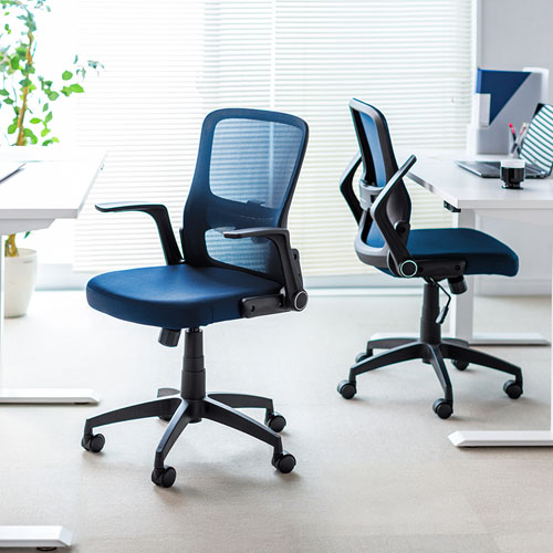 メッシュチェア(オフィス・跳ね上げ肘・ロッキング機能・ランバーサポートつき・ブルー) SNC-NET21BL サンワサプライ