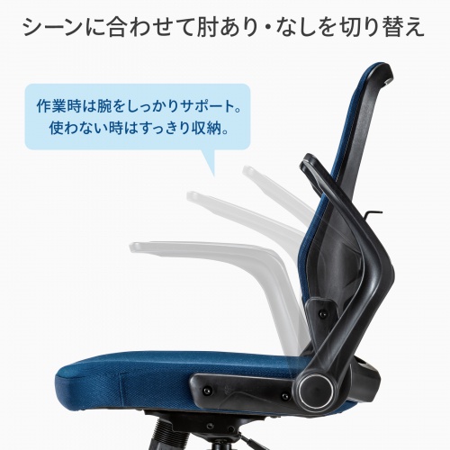 メッシュチェア(オフィス・跳ね上げ肘・ロッキング機能・ランバーサポートつき・ブルー) SNC-NET21BL サンワサプライ
