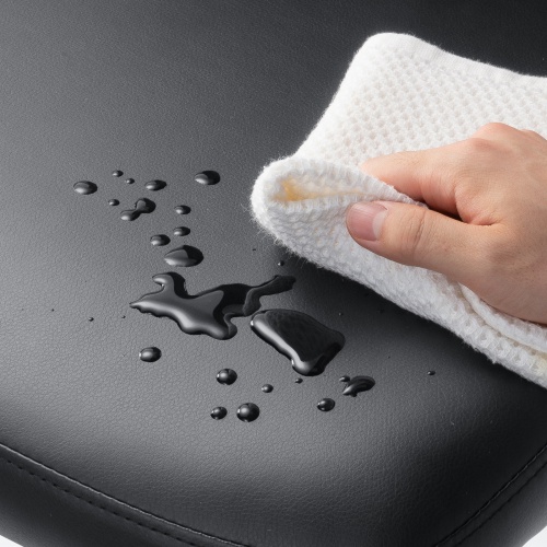 メッシュチェア（ひじはね上げ・高さ調節可能ランバーサポート付・座面ビニールレザー・ロッキング・背座一体型ロッキング・キャスター付・ブラック）