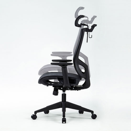 メッシュチェア（ロッキング・座面昇降・ひじあてつき・ヘッドレストつき・ハンガー付き・キャスター・ブラック