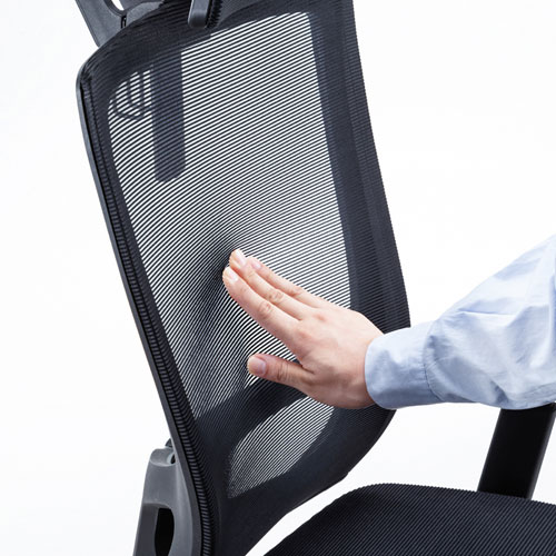 メッシュチェア（ロッキング・座面昇降・ひじあてつき・ヘッドレストつき・ハンガー付き・キャスター・ブラック
