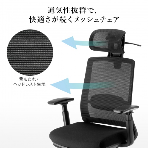 オフィスチェア（メッシュ・シンクロロッキング・3Dアームレスト・ハイバック・座面メッシュ・オットマン・4D・ランバーサポート・ハンガー付き）