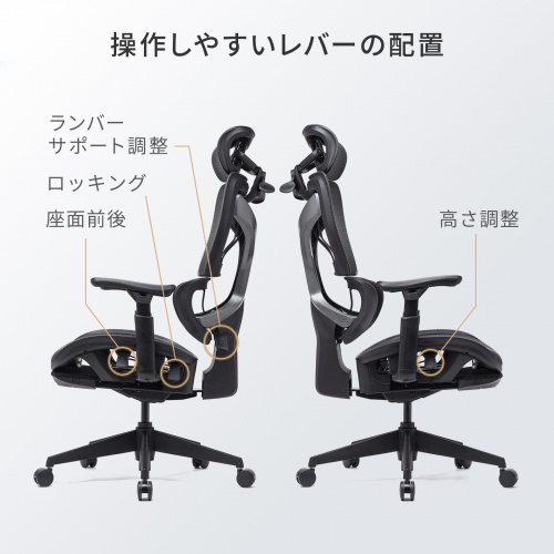 オフィスチェア（メッシュ・シンクロロッキング・3Dアームレスト・ハイバック・座面メッシュ・オットマン・3Dヘッドレスト・ランバーサポート・ハンガー付き）
